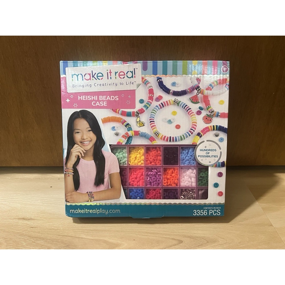 Make It Real Heishi Beads Craft Case Set 3356 Pcs Elastic Cord & Charms DIY Kit